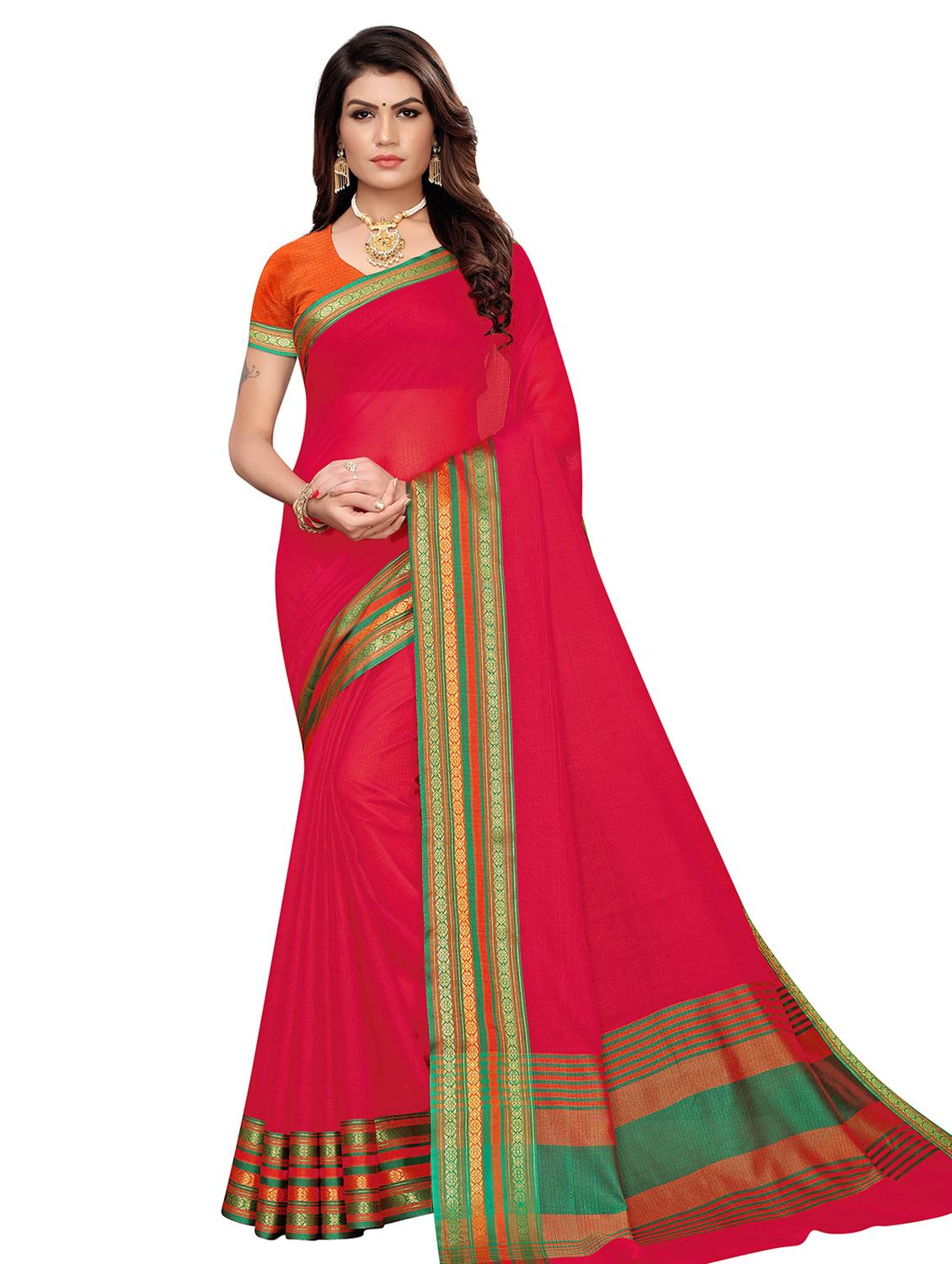 contrast bordered woven saree with blouse - 16582083 - Zoom Image - 1
