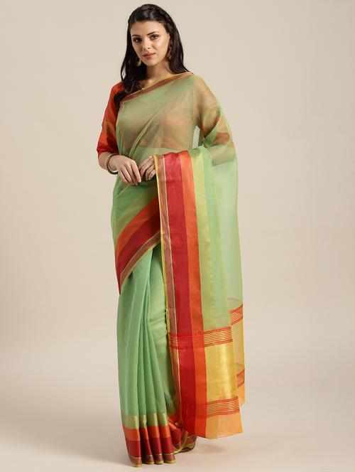 contrast bordered woven saree with blouse - 16582086 - Standard Image - 1