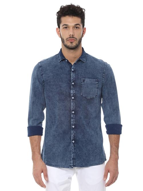 blue faded denim casual shirt - 16584327 - Standard Image - 1