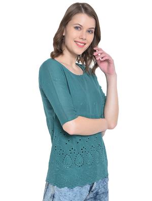 round neck schiffli top - 16584658 - Standard Image - 2