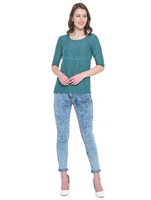 round neck schiffli top - 16584658 - Standard Image - 4