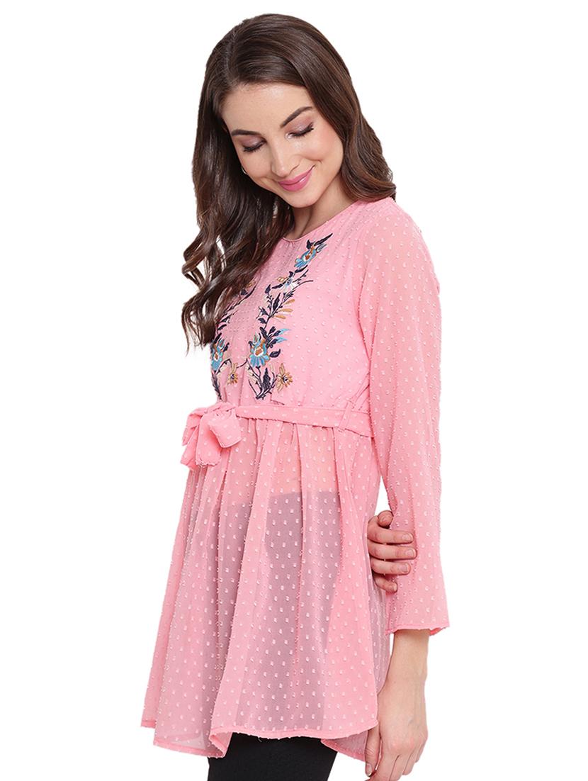 tie knot floral embroidered dobby top - 16584716 - Zoom Image - 2
