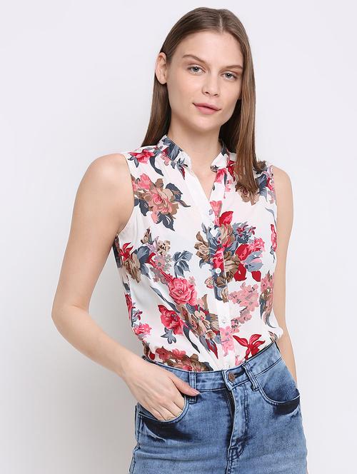 mandarin neck floral shirt - 16584942 - Standard Image - 1