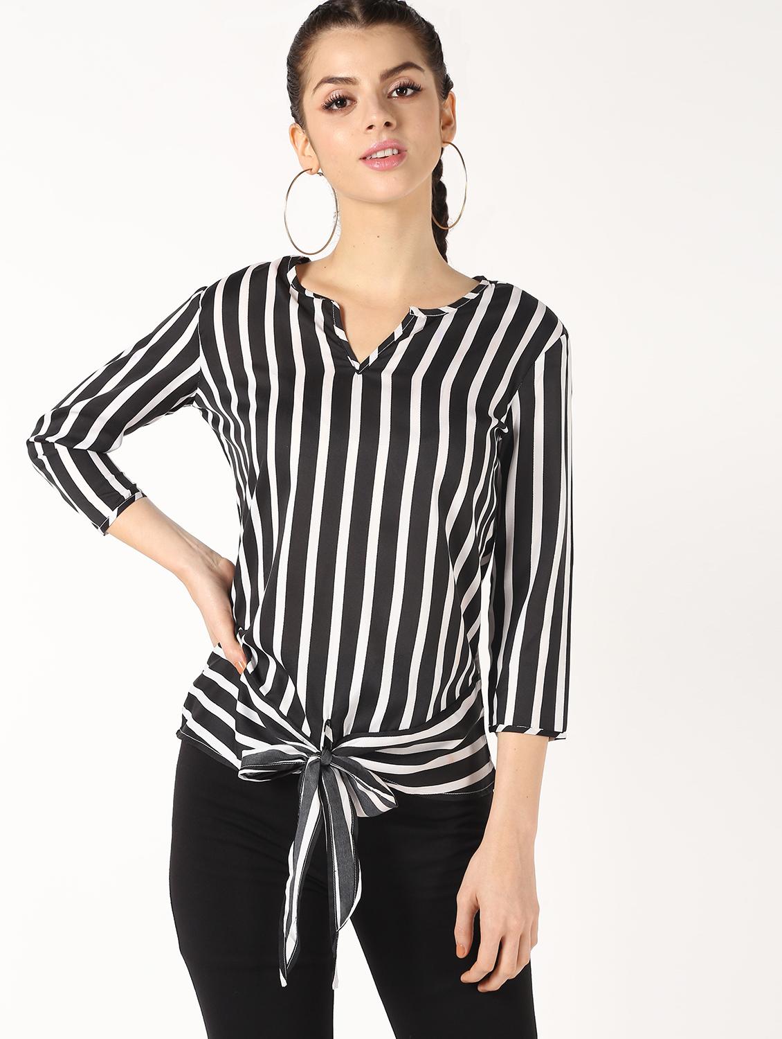 tie front striped top - 16585012 - Zoom Image - 2