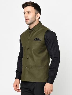green solid nehru jacket - 16585054 - Standard Image - 2