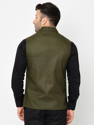 green solid nehru jacket - 16585054 - Standard Image - 3