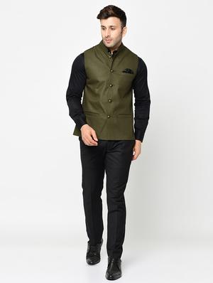 green solid nehru jacket - 16585054 - Standard Image - 4