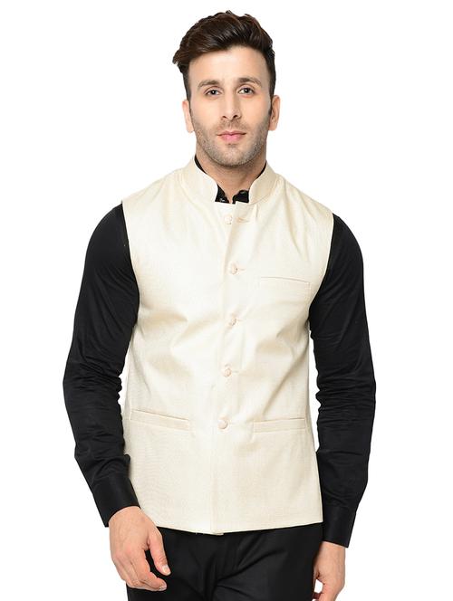 beige solid nehru jacket - 16585062 - Standard Image - 1