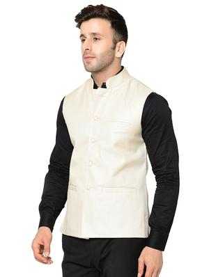 beige solid nehru jacket - 16585062 - Standard Image - 2