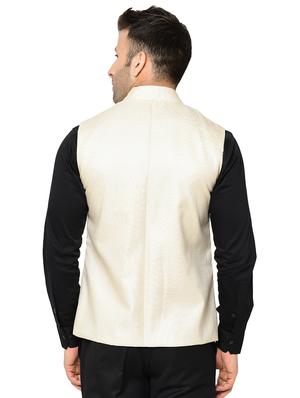 beige solid nehru jacket - 16585062 - Standard Image - 3