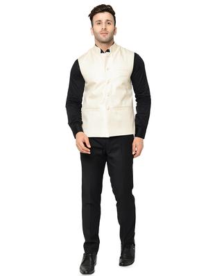 beige solid nehru jacket - 16585062 - Standard Image - 4