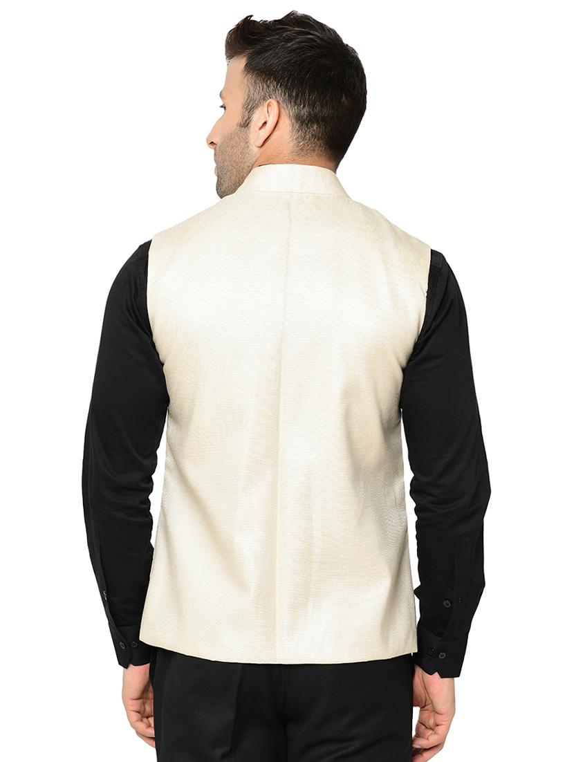 beige solid nehru jacket - 16585062 - Zoom Image - 3