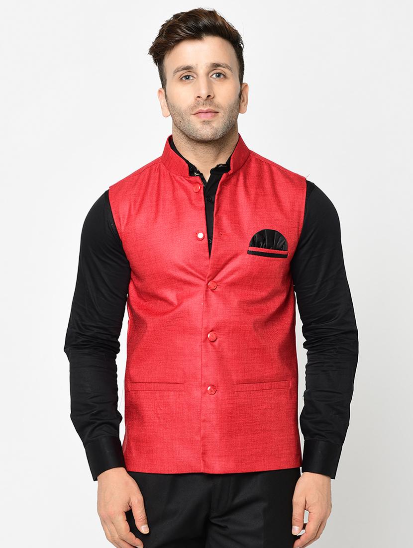red solid nehru jacket - 16585074 - Zoom Image - 1