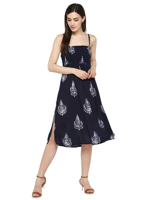 smocked detail printed a-line dress - 16585336 - Standard Image - 1