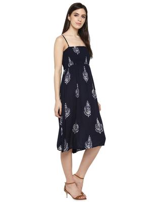 smocked detail printed a-line dress - 16585336 - Standard Image - 2