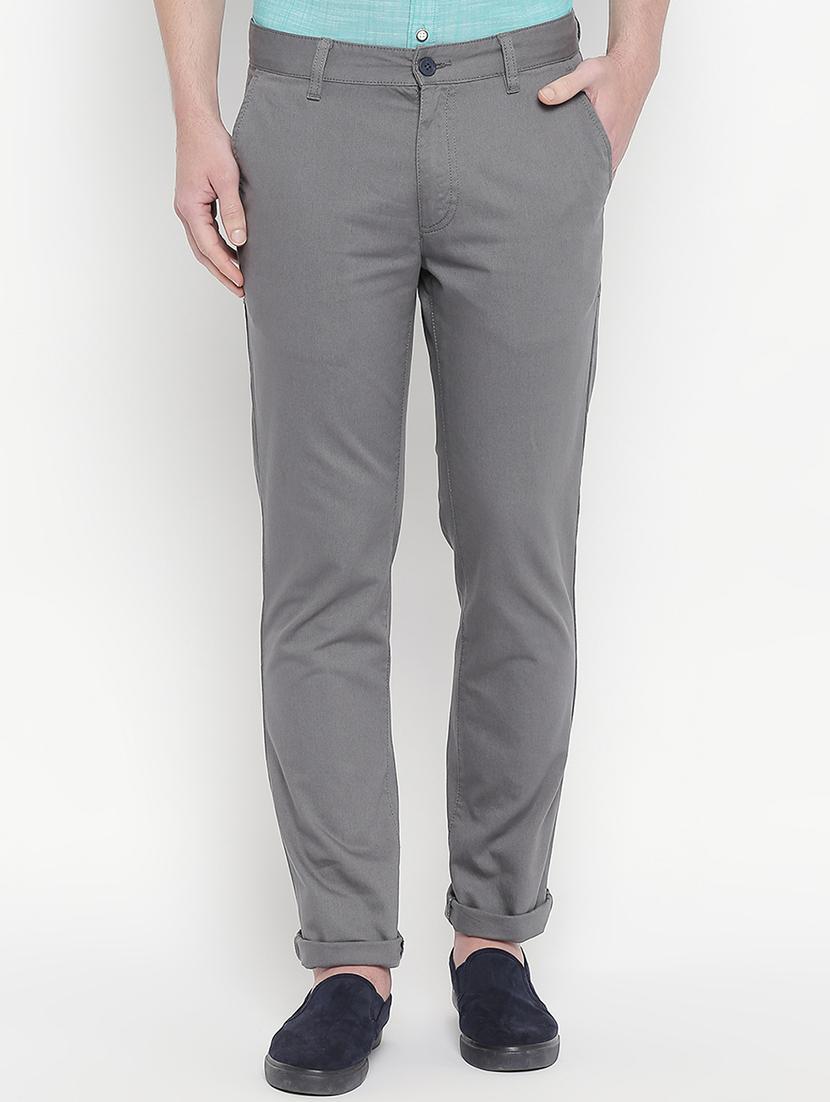 grey solid flat front casual trouser - 16585420 - Zoom Image - 1