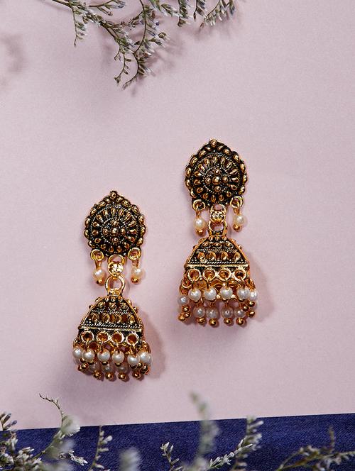 gold metal jhumka earring - 16585567 - Standard Image - 1