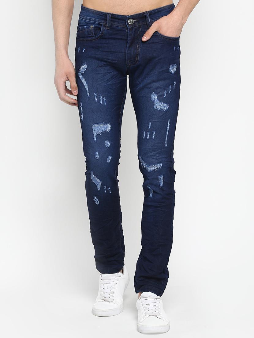 blue light washed distressed denim jeans - 16585694 - Zoom Image - 1