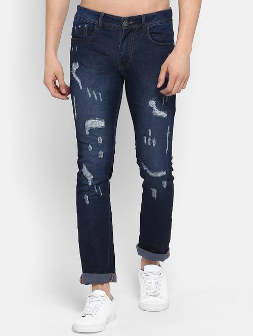 blue light washed distressed denim jeans - 16585695 - Standard Image - 1
