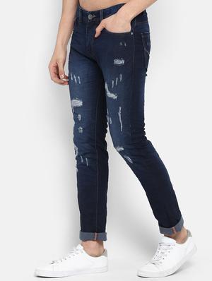 blue light washed distressed denim jeans - 16585695 - Standard Image - 2