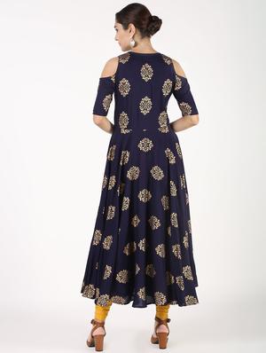 block printed flared kurta - 16586316 - Standard Image - 3