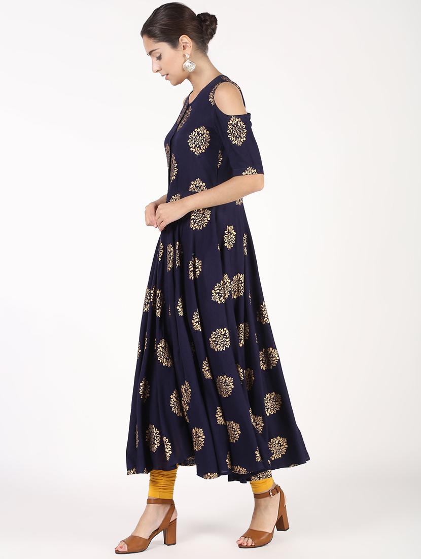 block printed flared kurta - 16586316 - Zoom Image - 2