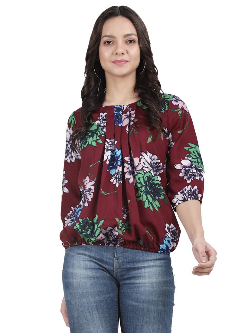 round neck floral blouson top - 16586832 - Zoom Image - 1