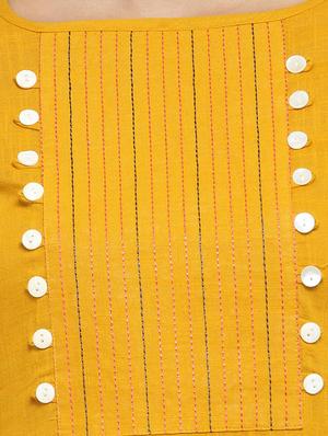 mustard buttoned straight kurta - 16587066 - Standard Image - 4