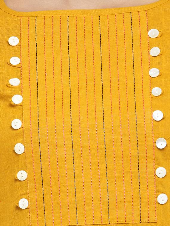 mustard buttoned straight kurta - 16587066 - Zoom Image - 4