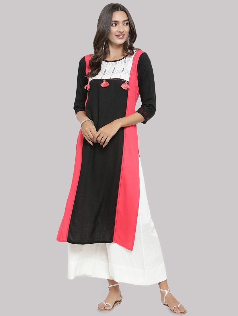 color block straight kurta - 16587077 - Zoom Image - 1