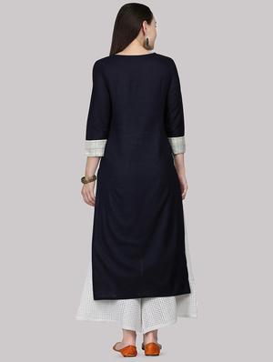 color block straight kurta - 16587094 - Standard Image - 3
