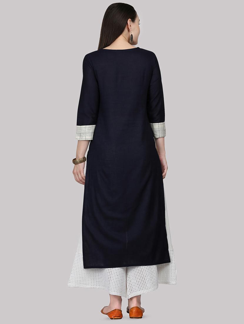 color block straight kurta - 16587094 - Zoom Image - 3
