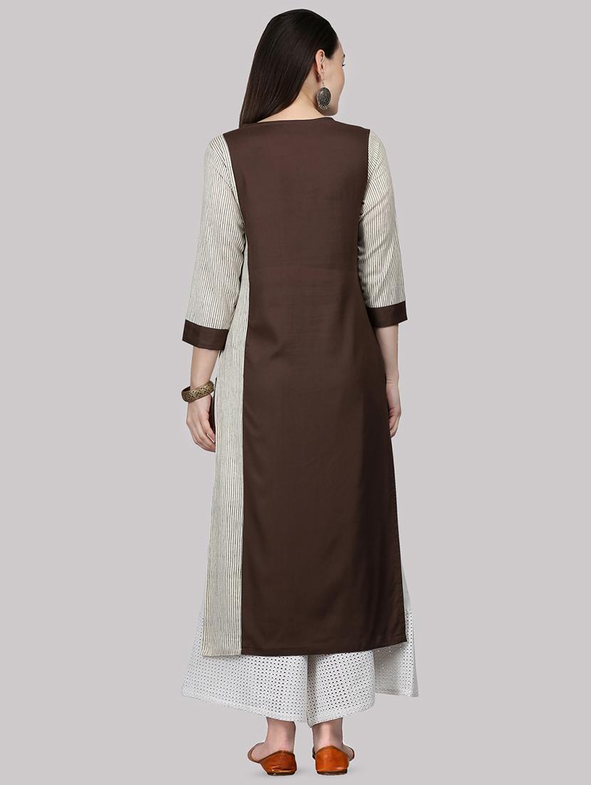 color block straight kurta - 16587095 - Zoom Image - 3