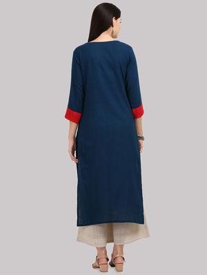 color block straight kurta - 16587103 - Standard Image - 3