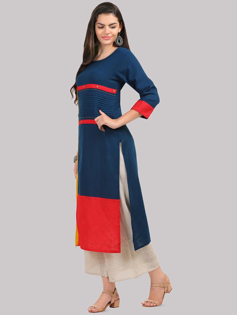 color block straight kurta - 16587103 - Zoom Image - 2