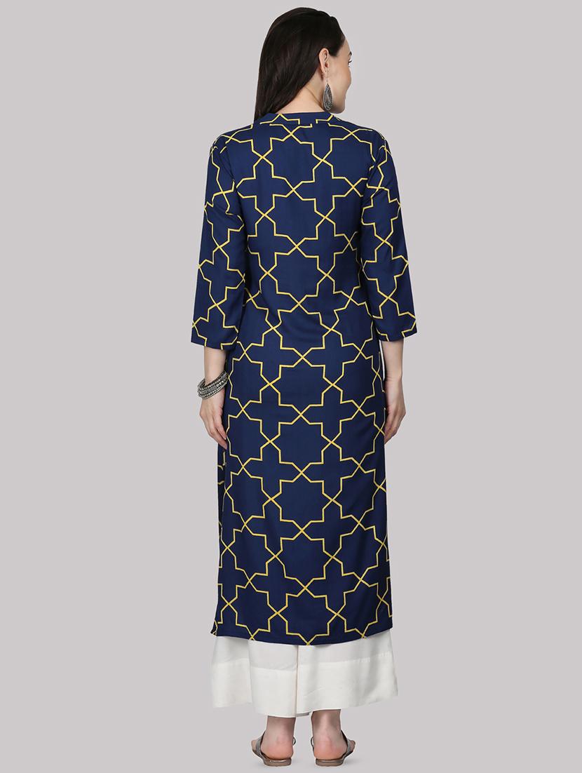 geometric printed straight kurta - 16587108 - Zoom Image - 3