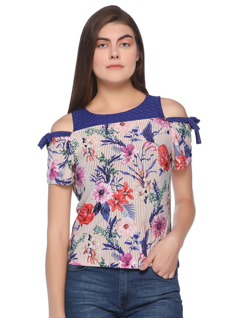 cold shoulder tie knot striped top - 16587496 - Zoom Image - 1