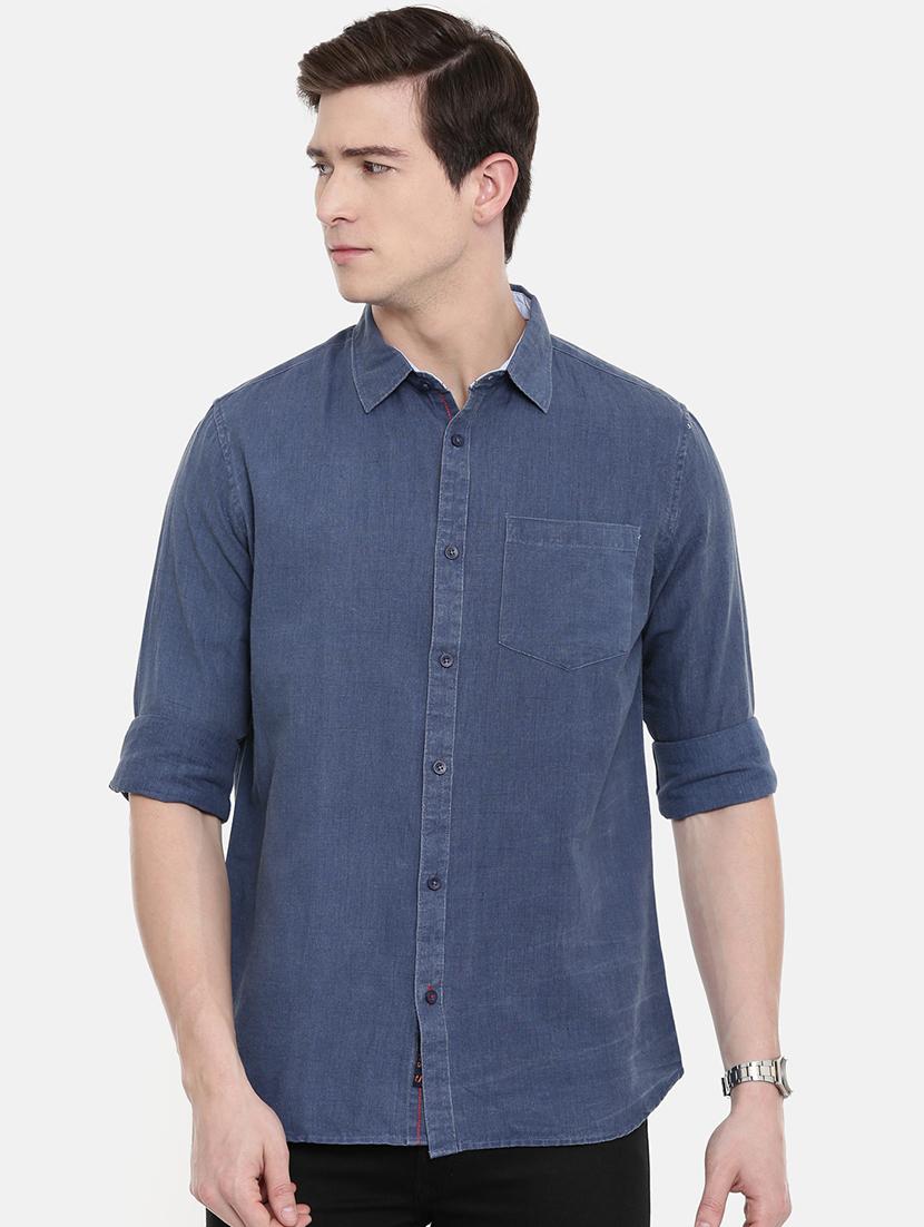 blue solid casual shirt - 16588996 - Zoom Image - 1