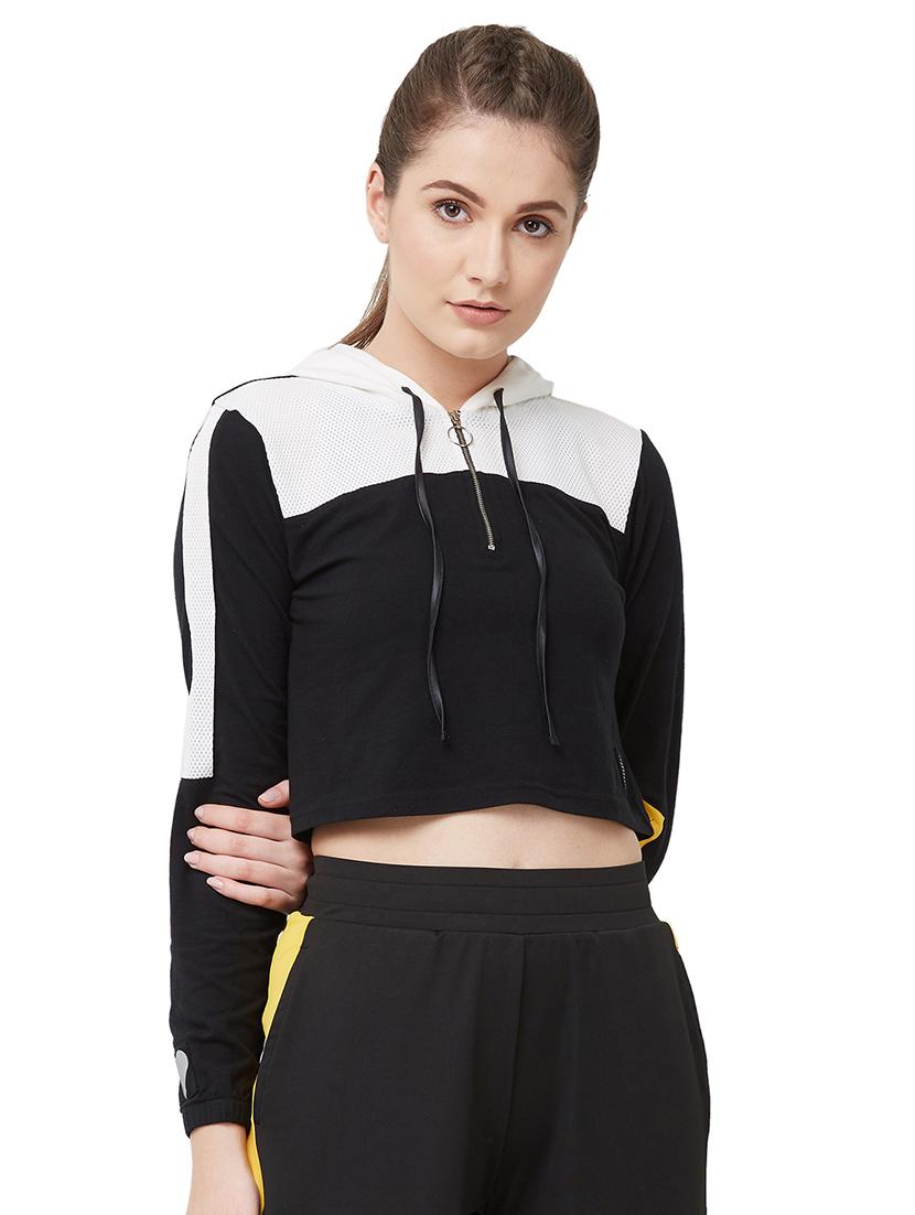 color block hooded crop tee - 16589240 - Zoom Image - 1