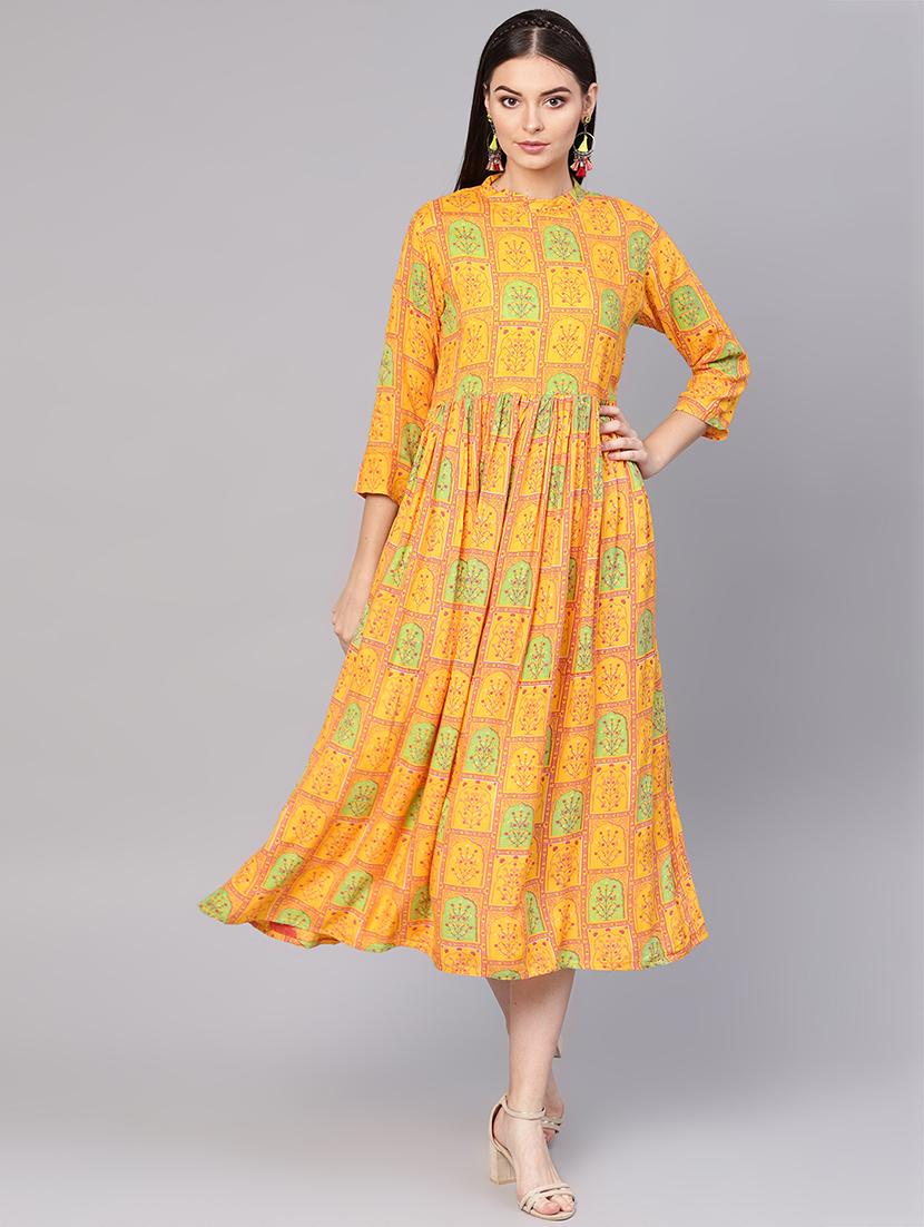 printed a-line ethnic dress - 16589273 - Zoom Image - 1