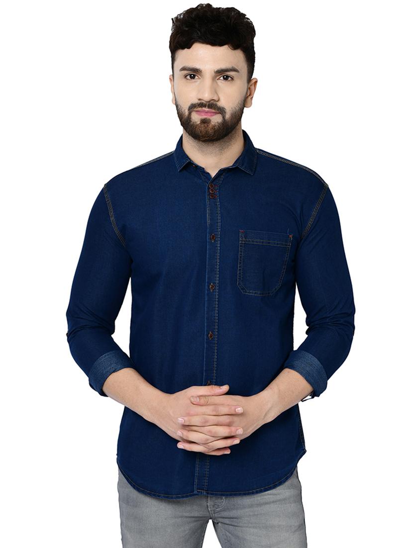navy blue solid casual shirt - 16590953 - Zoom Image - 1
