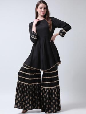 solid kurta printed sharara set - 16591836 - Standard Image - 2
