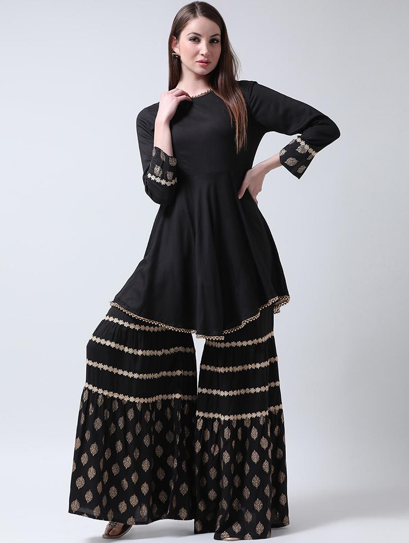 solid kurta printed sharara set - 16591836 - Zoom Image - 2