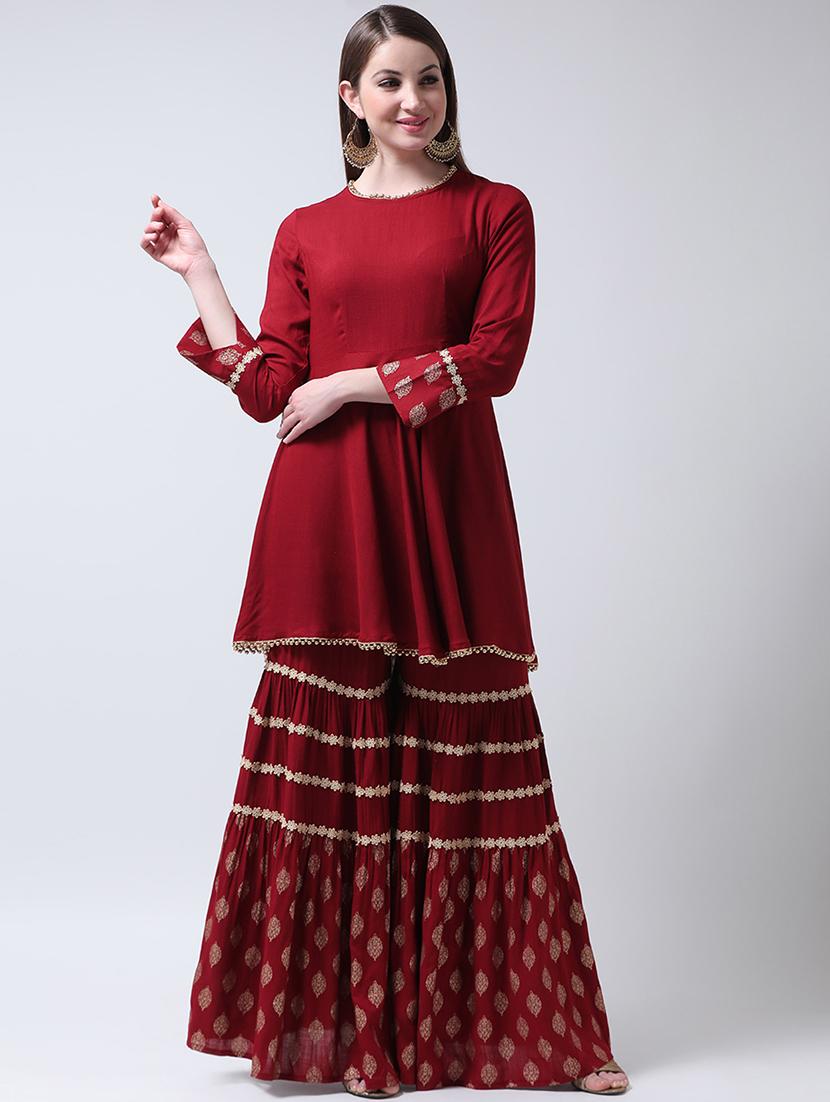 solid kurta printed sharara set - 16591837 - Zoom Image - 1