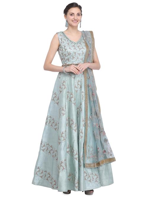 turquoise semi-stitched suit - 16591863 - Standard Image - 1
