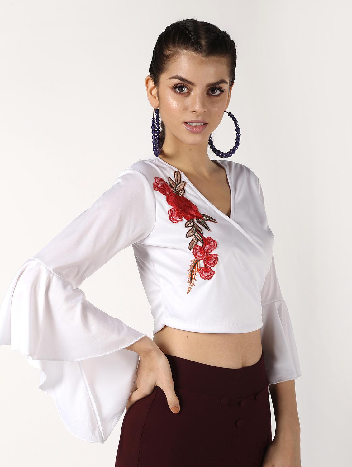 floral patch bell sleeved top - 16592535 - Zoom Image - 2