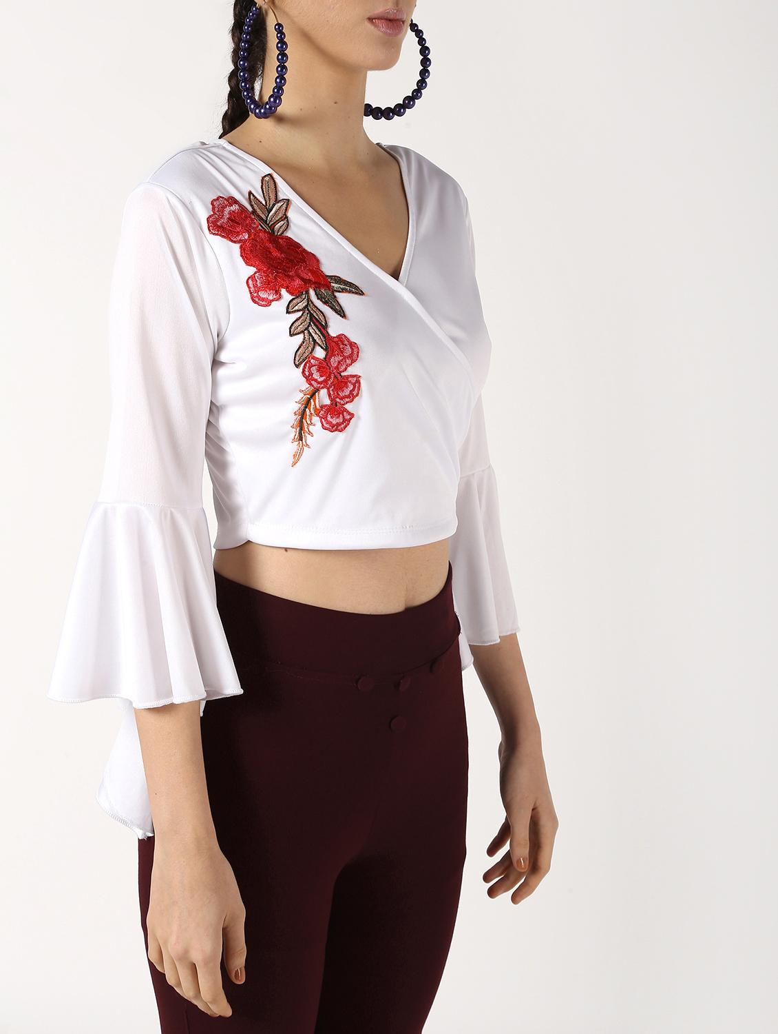 floral patch bell sleeved top - 16592535 - Zoom Image - 5
