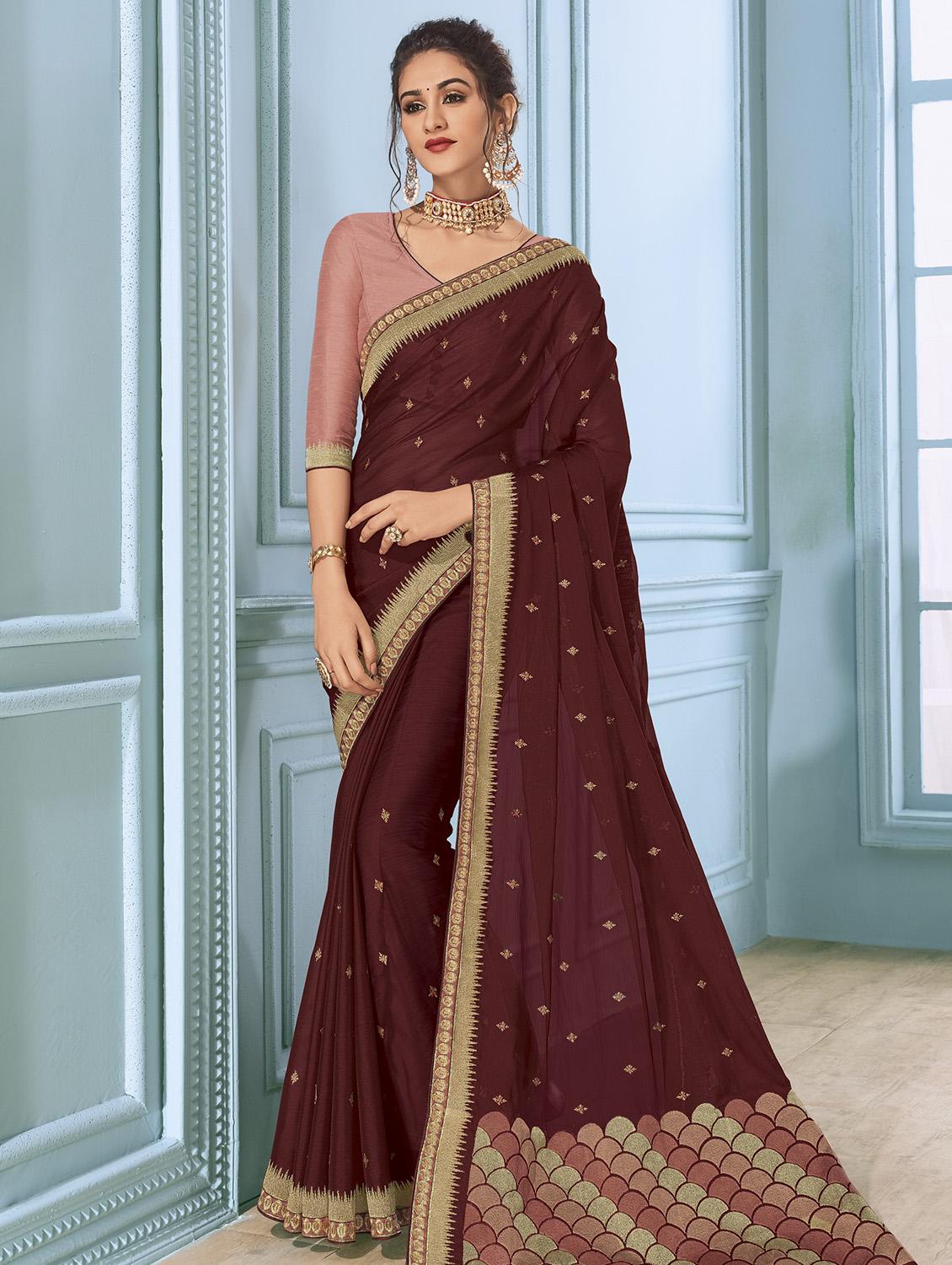 floral embroidered saree with blouse - 16592774 - Zoom Image - 1