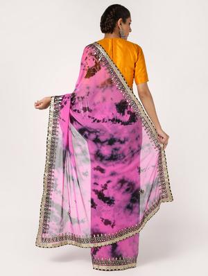 gota work tie & dye saree with blouse - 16593694 - Standard Image - 2