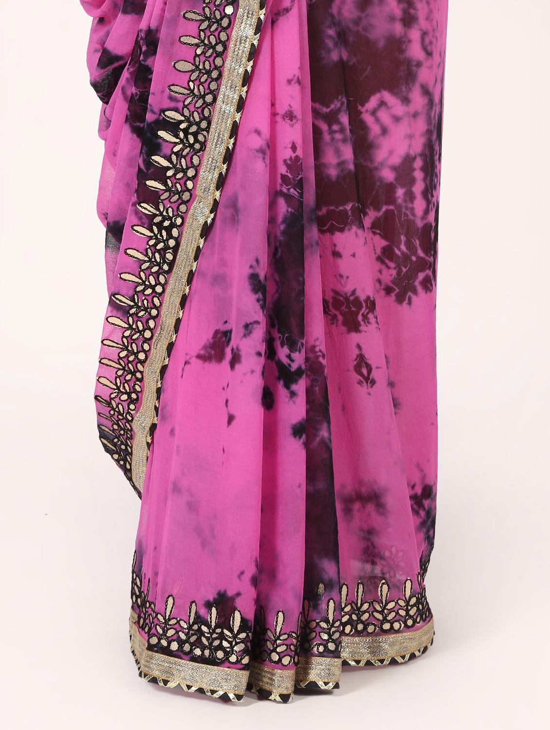 gota work tie & dye saree with blouse - 16593694 - Zoom Image - 3